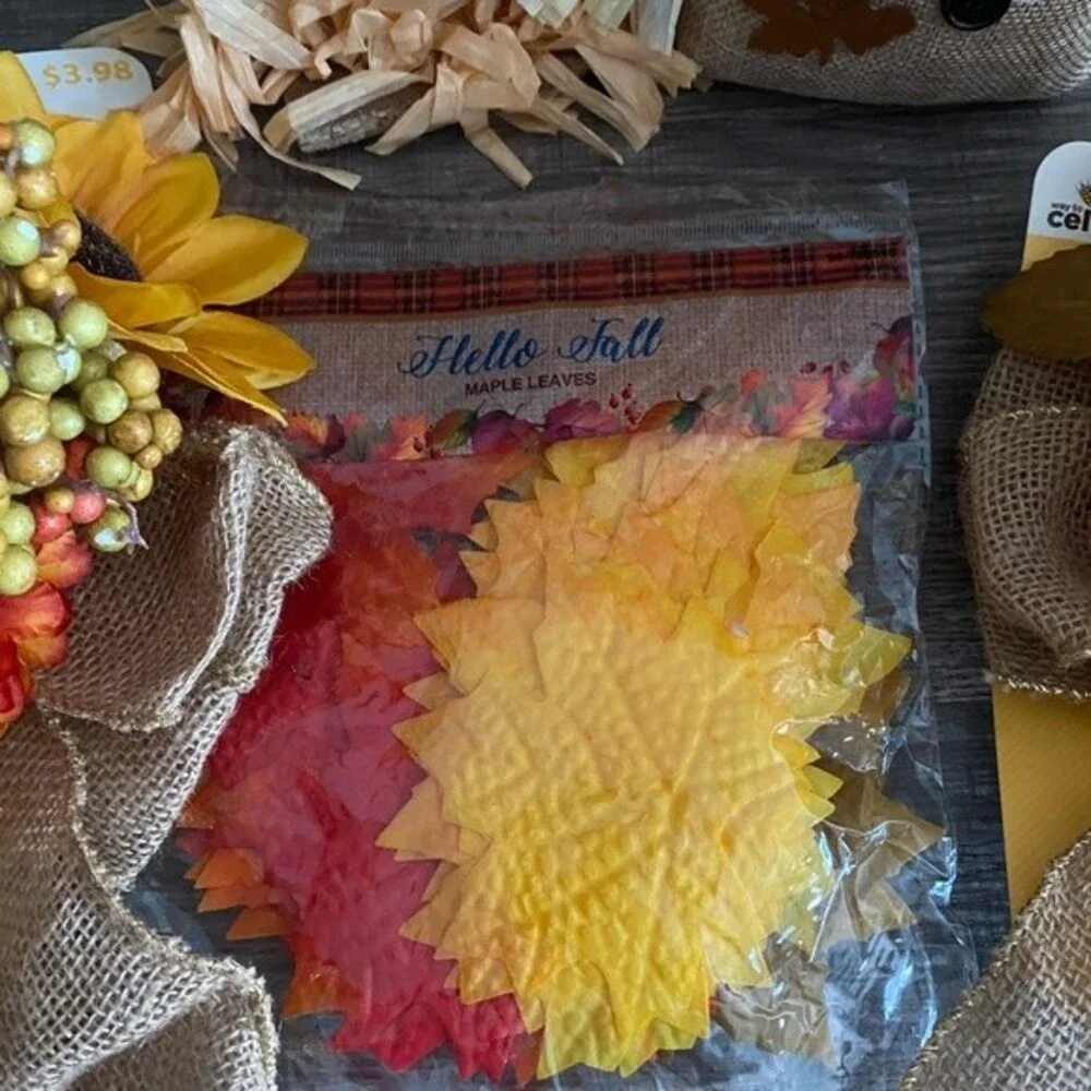 Fall decor Bundle Scarecrow Table Top Family Bows Faux Loose Leaves Holiday
